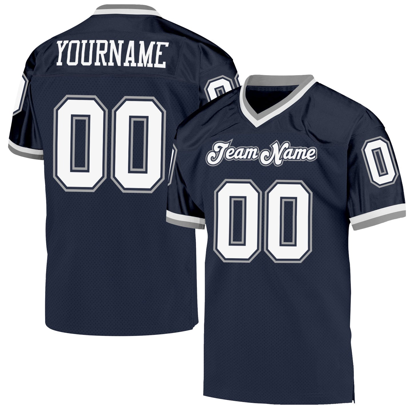 Custom Navy White-Gray Mesh Authentic Throwback Football Jersey - Sky-Custom