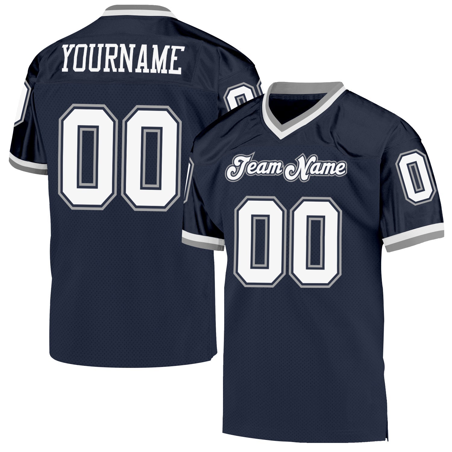 Custom Navy White-Gray Mesh Authentic Throwback Football Jersey - Sky-Custom
