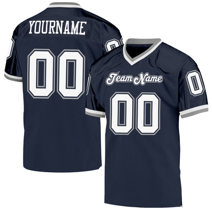 Custom Navy White-Gray Mesh Authentic Throwback Football Jersey - Sky-Custom