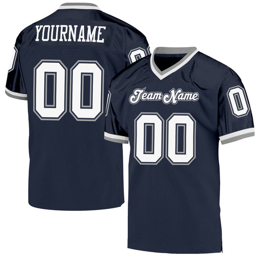 Custom Navy White-Gray Mesh Authentic Throwback Football Jersey - Sky-Custom