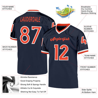 Custom Navy Orange-White Mesh Authentic Throwback Football Jersey - Sky-Custom