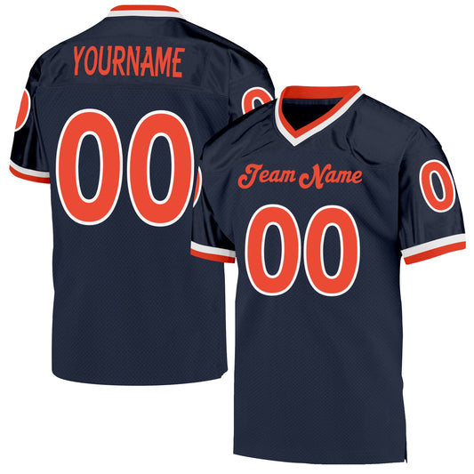 Custom Navy Orange-White Mesh Authentic Throwback Football Jersey - Sky-Custom