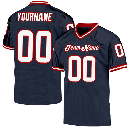 Custom Navy White-Red Mesh Authentic Throwback Football Jersey - Sky-Custom