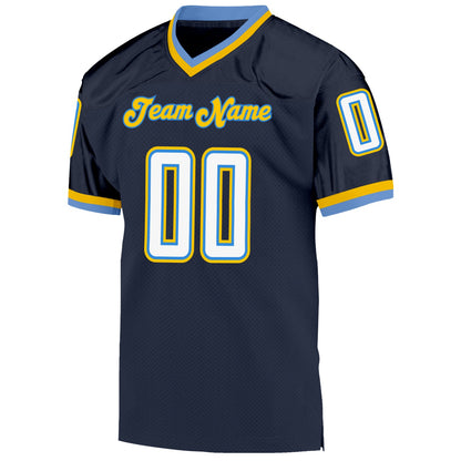 Custom Navy White-Powder Blue Mesh Authentic Throwback Football Jersey - Sky-Custom