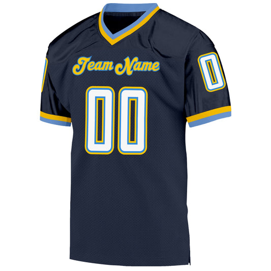 Custom Navy White-Powder Blue Mesh Authentic Throwback Football Jersey - Sky-Custom