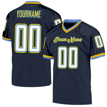 Custom Navy White-Powder Blue Mesh Authentic Throwback Football Jersey - Sky-Custom