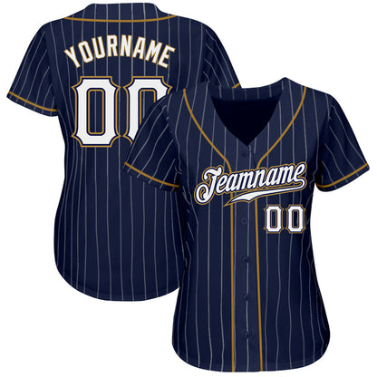 Custom Navy White Pinstripe White-Old Gold Authentic Baseball Jersey - Sky-Custom