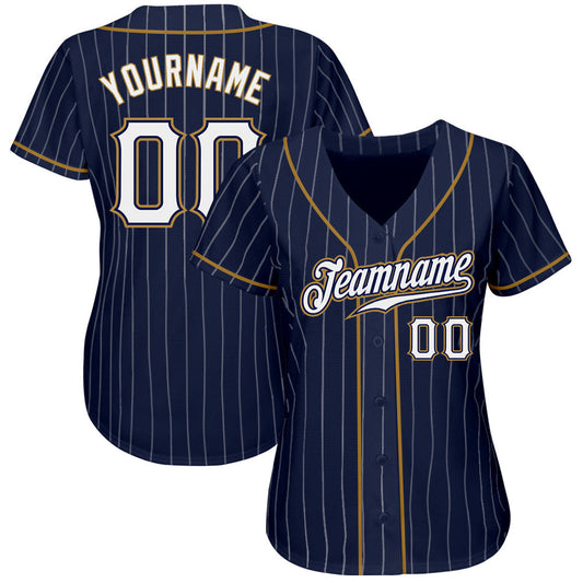 Custom Navy White Pinstripe White-Old Gold Authentic Baseball Jersey - Sky-Custom
