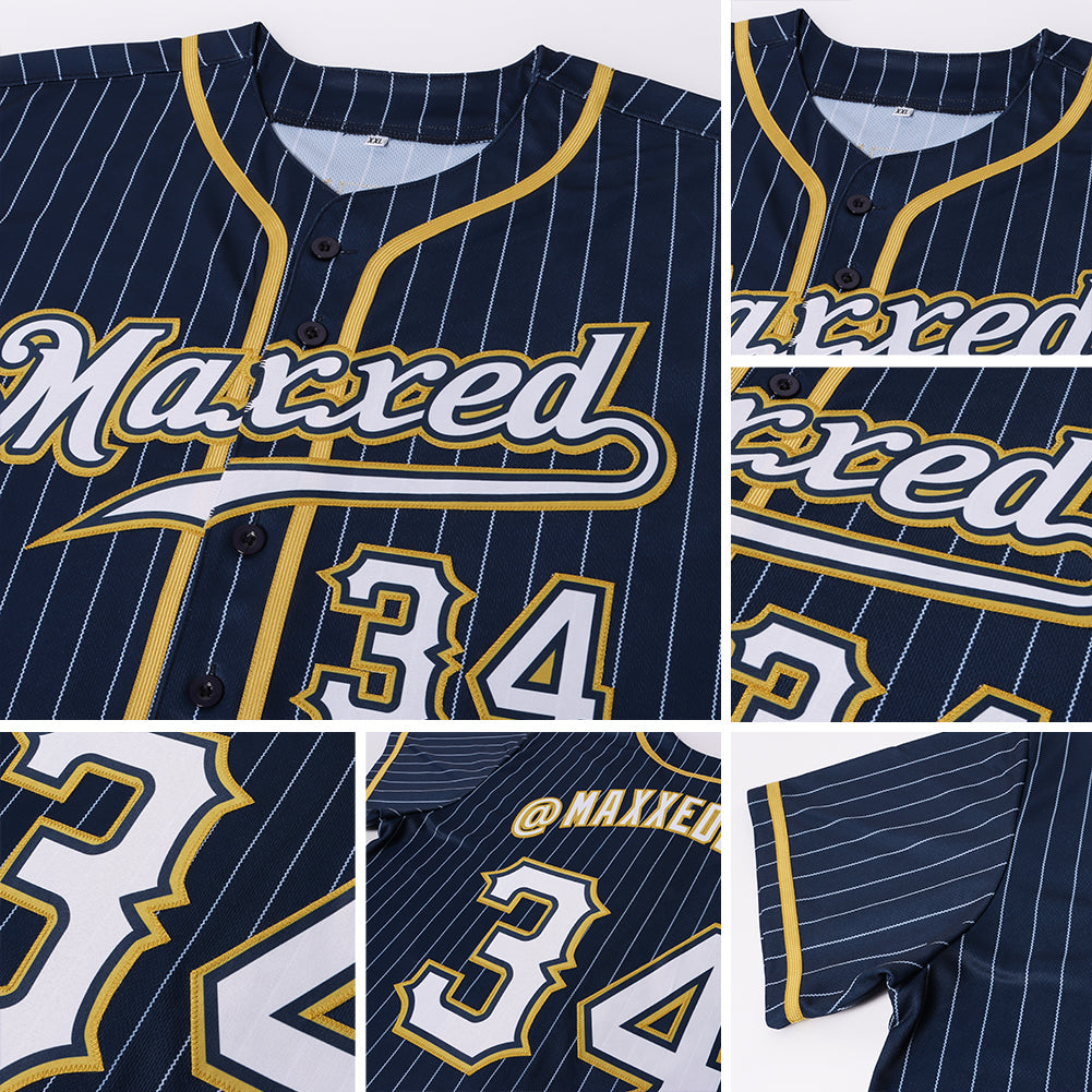 Custom Navy White Pinstripe White-Old Gold Authentic Baseball Jersey - Sky-Custom