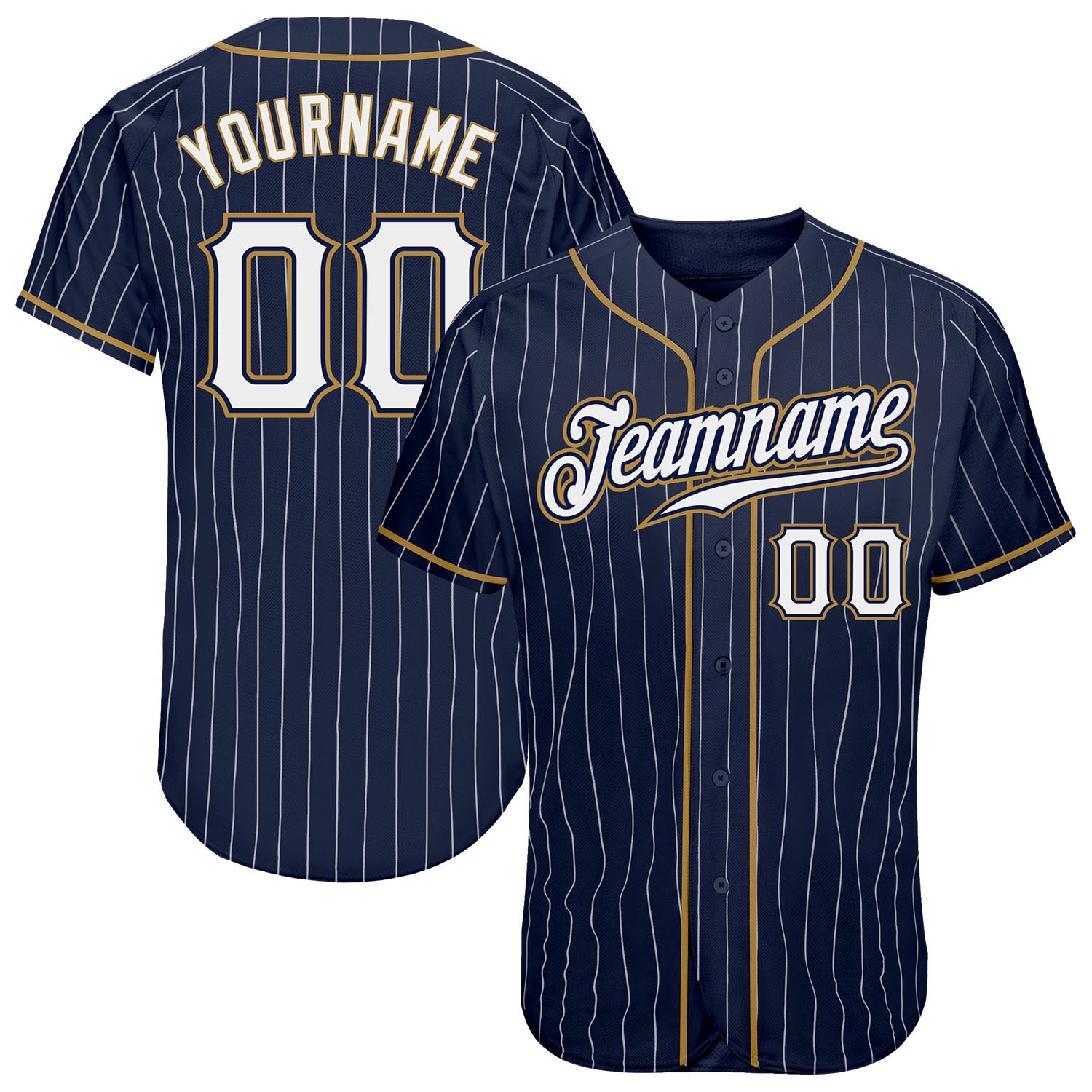 Custom Navy White Pinstripe White-Old Gold Authentic Baseball Jersey - Sky-Custom