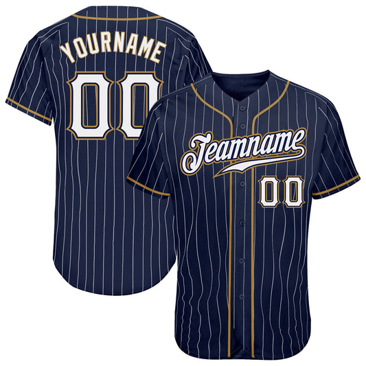 Custom Navy White Pinstripe White-Old Gold Authentic Baseball Jersey - Sky-Custom