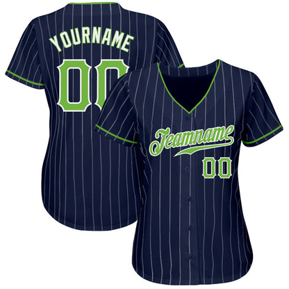 Custom Navy White Pinstripe Neon Green-White Authentic Baseball Jersey - Sky-Custom