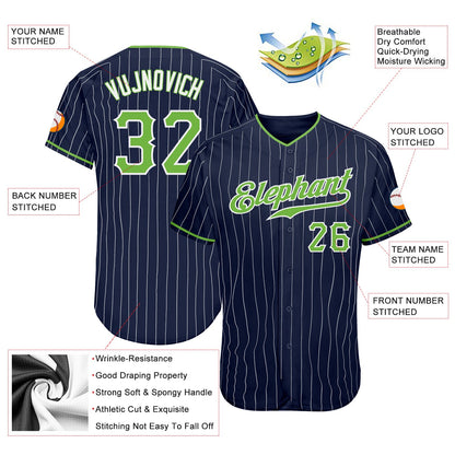 Custom Navy White Pinstripe Neon Green-White Authentic Baseball Jersey - Sky-Custom