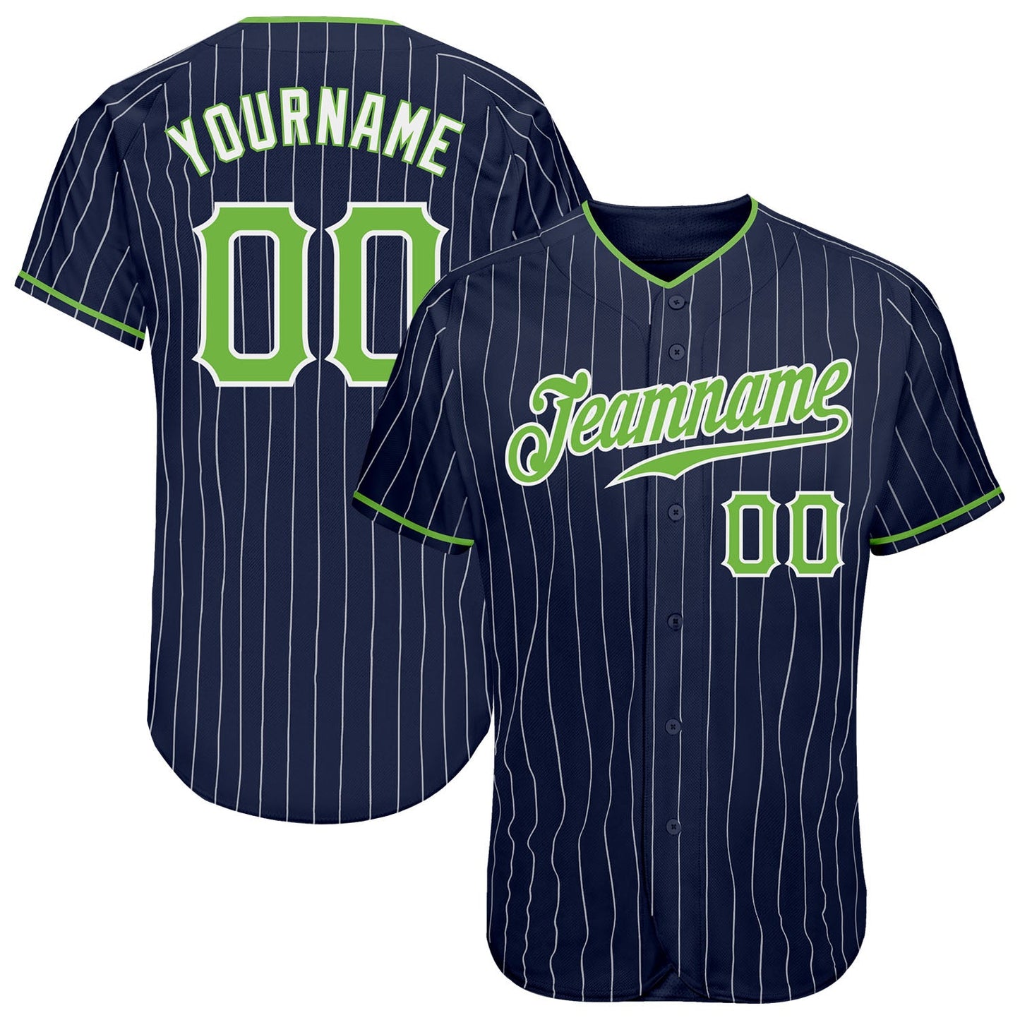 Custom Navy White Pinstripe Neon Green-White Authentic Baseball Jersey - Sky-Custom