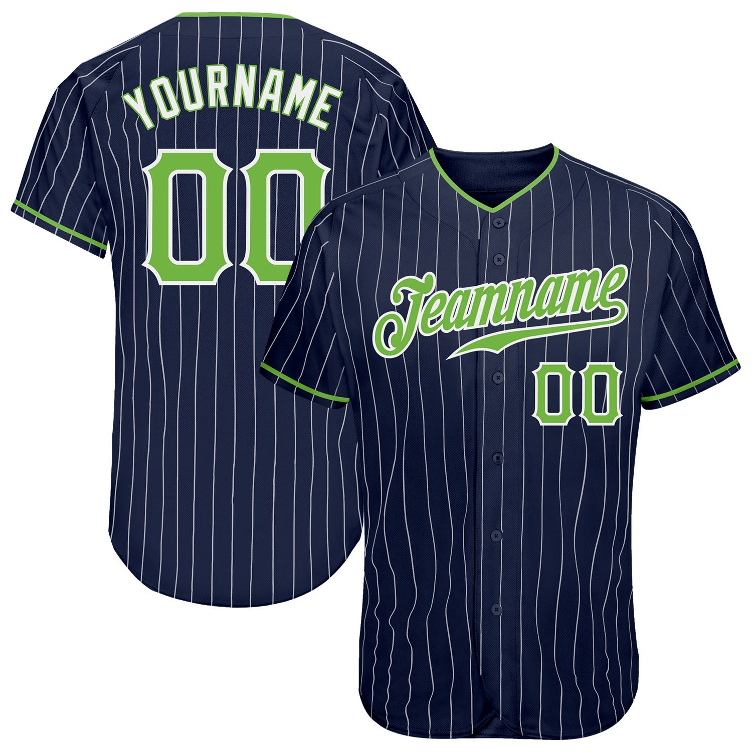 Custom Navy White Pinstripe Neon Green-White Authentic Baseball Jersey - Sky-Custom