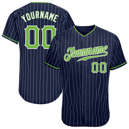 Custom Navy White Pinstripe Neon Green-White Authentic Baseball Jersey - Sky-Custom