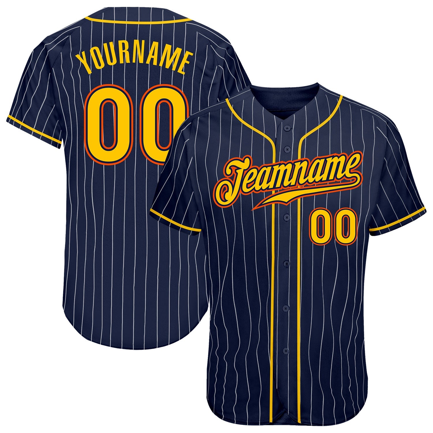 Custom Navy White Pinstripe Gold-Orange Authentic Baseball Jersey - Sky-Custom