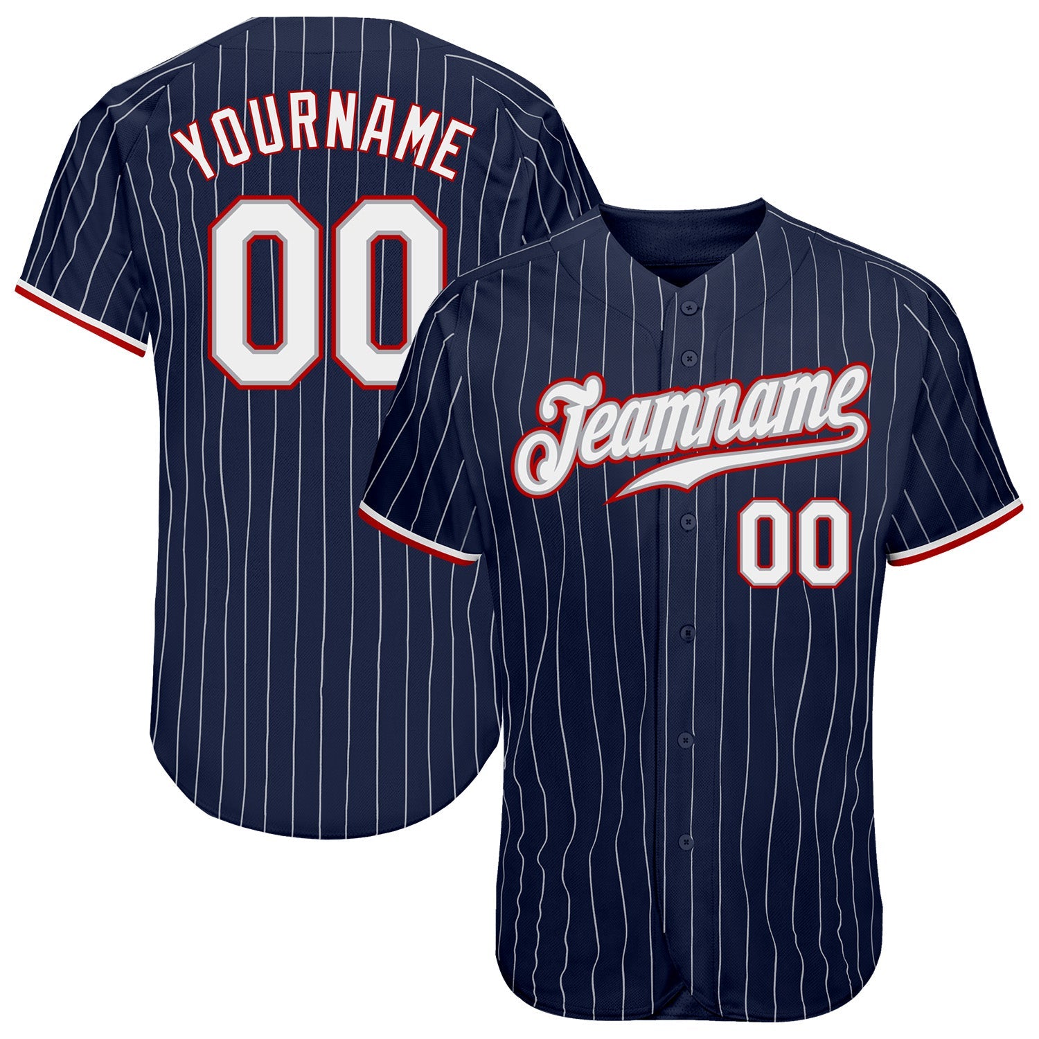 Custom Navy White Pinstripe White-Red Authentic Baseball Jersey - Sky-Custom
