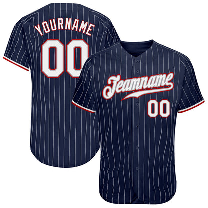 Custom Navy White Pinstripe White-Red Authentic Baseball Jersey - Sky-Custom