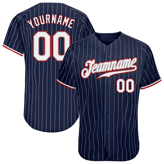 Custom Navy White Pinstripe White-Red Authentic Baseball Jersey - Sky-Custom