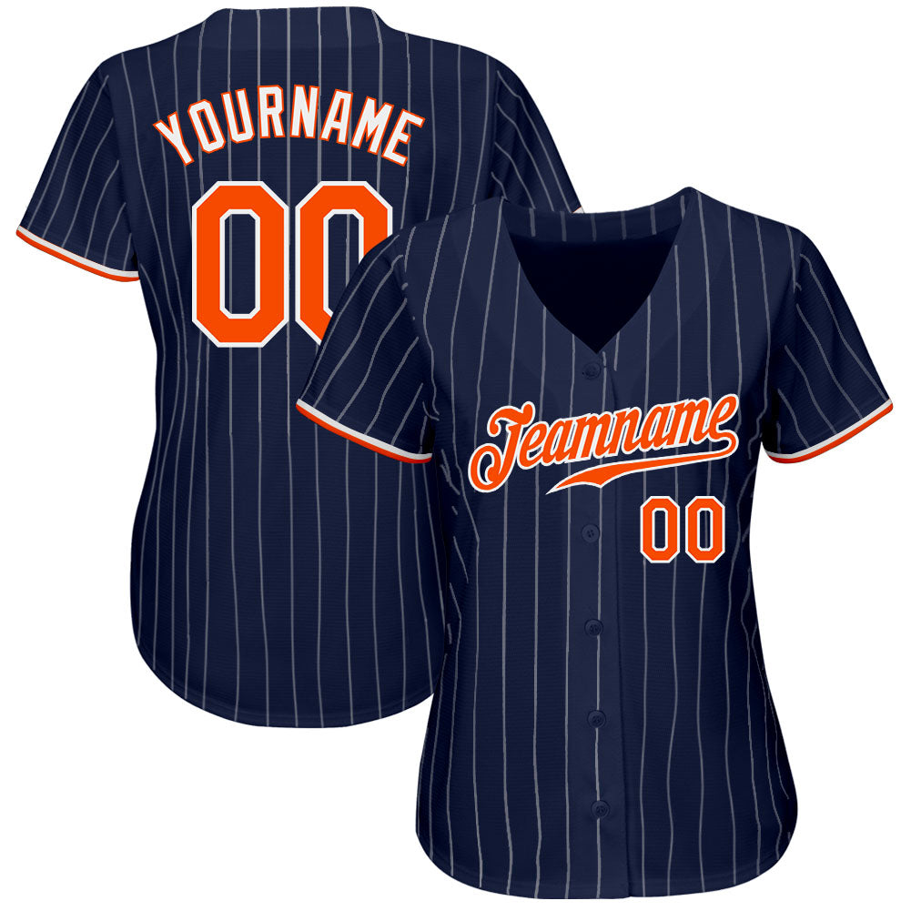 Custom Navy White Pinstripe Orange-White Authentic Baseball Jersey - Sky-Custom