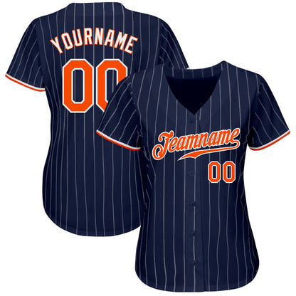 Custom Navy White Pinstripe Orange-White Authentic Baseball Jersey - Sky-Custom