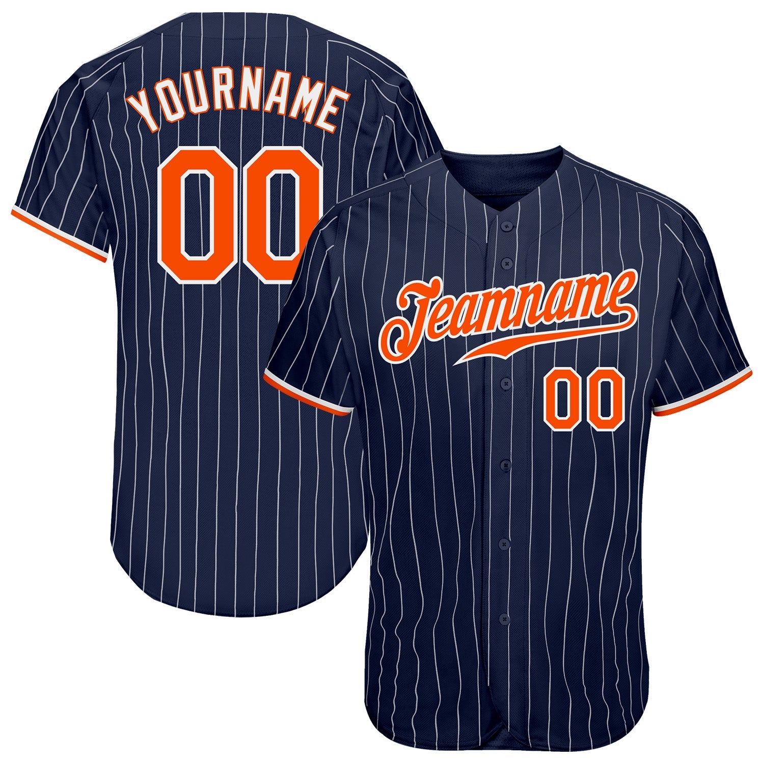 Custom Navy White Pinstripe Orange-White Authentic Baseball Jersey - Sky-Custom