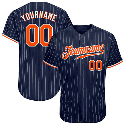 Custom Navy White Pinstripe Orange-White Authentic Baseball Jersey - Sky-Custom