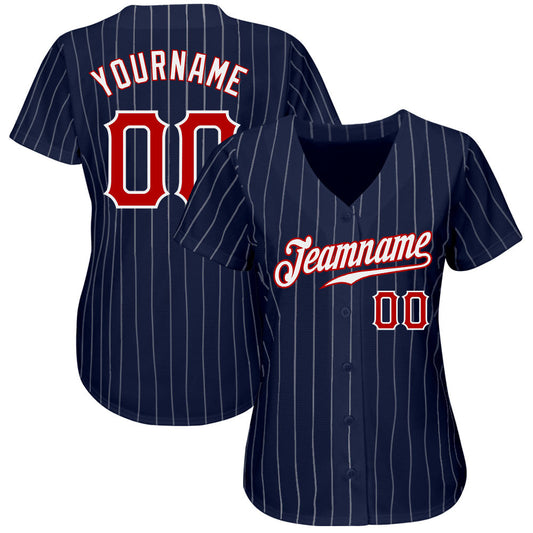 Custom Navy White Pinstripe Red-White Authentic Baseball Jersey - Sky-Custom