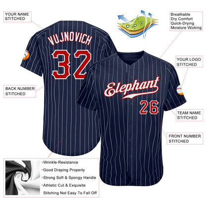 Custom Navy White Pinstripe Red-White Authentic Baseball Jersey - Sky-Custom