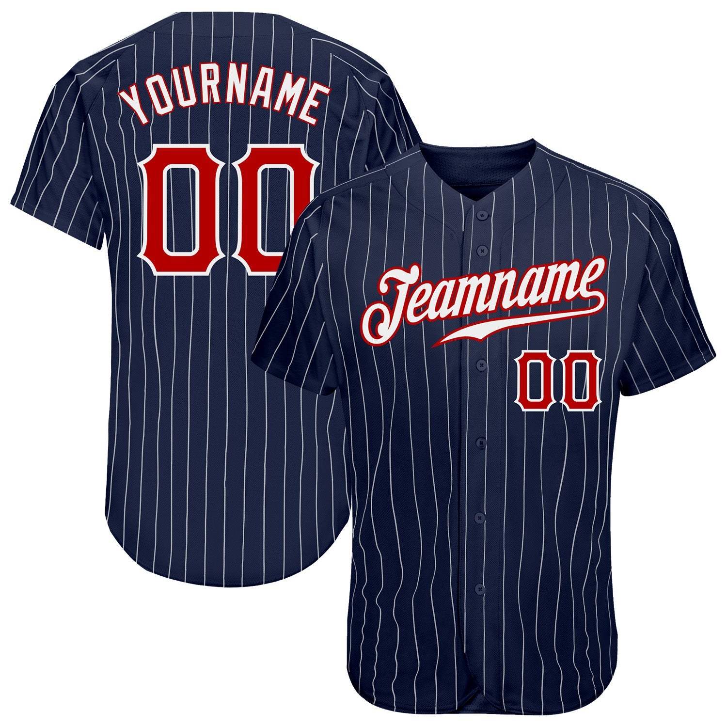 Custom Navy White Pinstripe Red-White Authentic Baseball Jersey - Sky-Custom