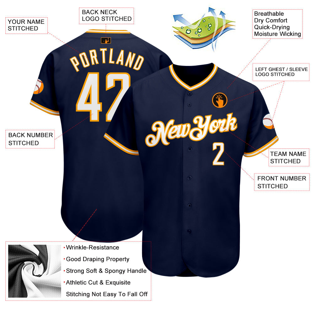 Custom Navy White-Gold Authentic Baseball Jersey - Sky-Custom