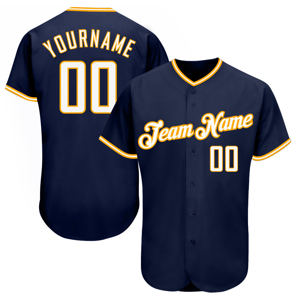 Custom Navy White-Gold Authentic Baseball Jersey - Sky-Custom