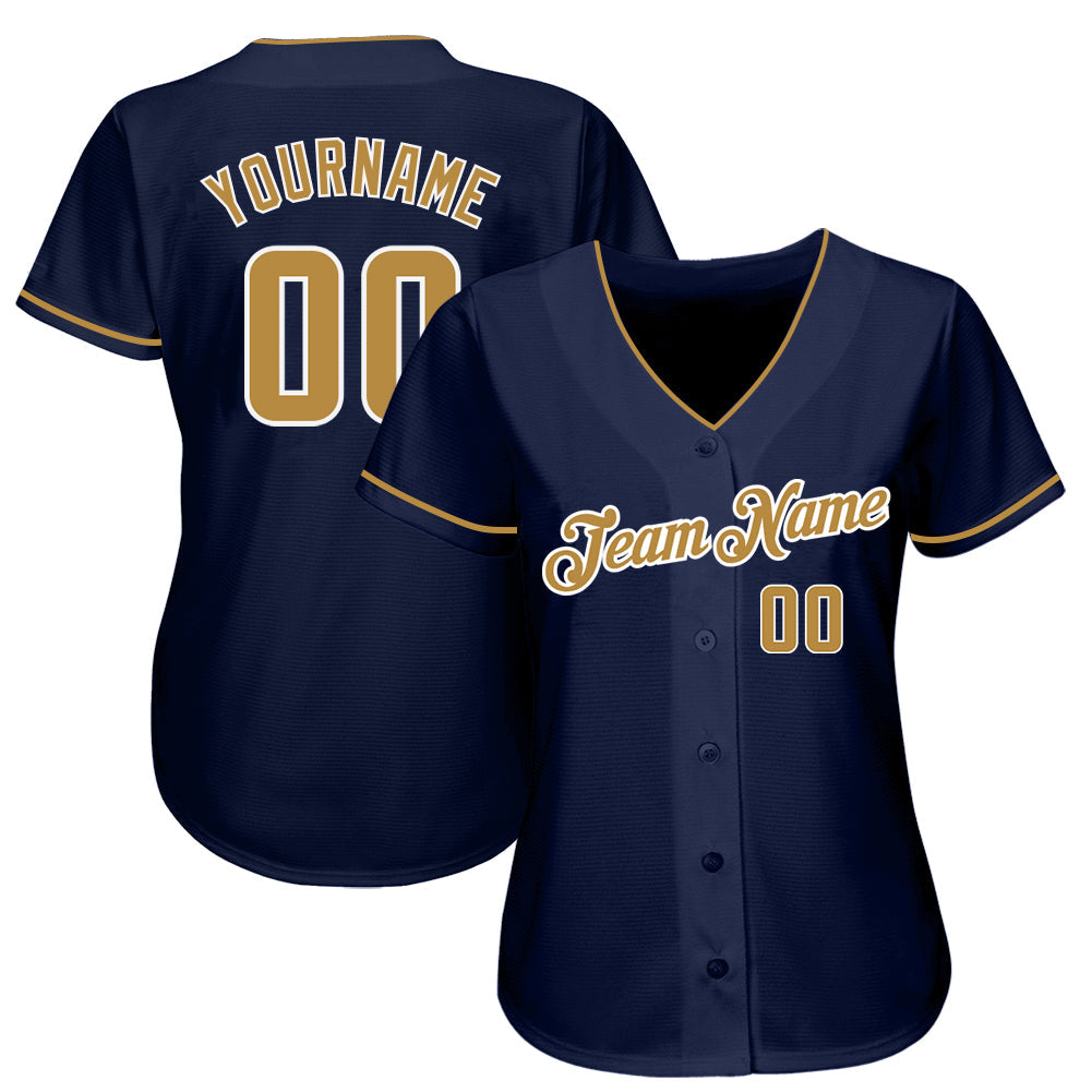 Custom Navy Old Gold-White Authentic Baseball Jersey - Sky-Custom