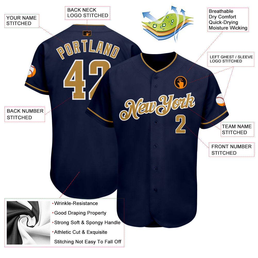 Custom Navy Old Gold-White Authentic Baseball Jersey - Sky-Custom