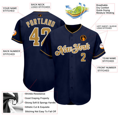 Custom Navy Old Gold-White Authentic Baseball Jersey - Sky-Custom
