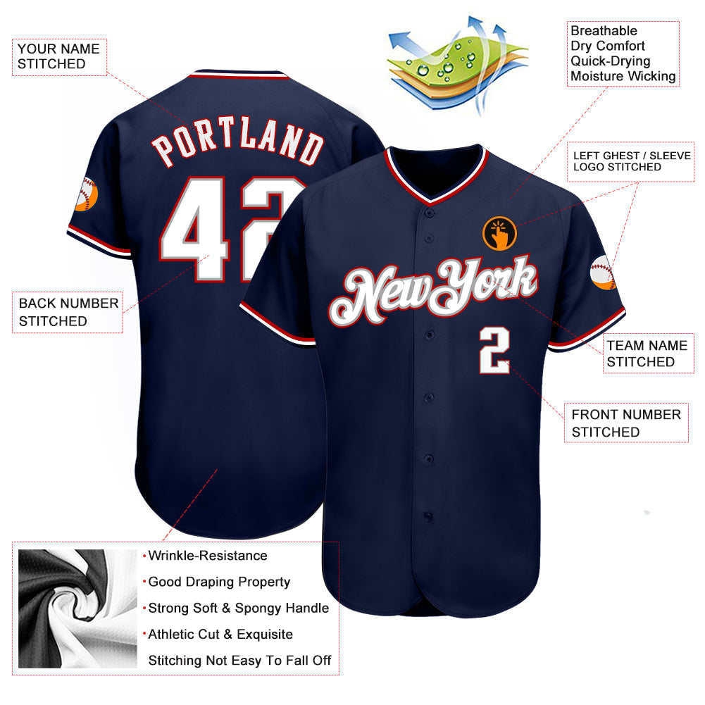 Custom Navy White-Red Authentic Baseball Jersey - Sky-Custom