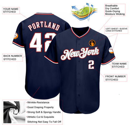 Custom Navy White-Red Authentic Baseball Jersey - Sky-Custom