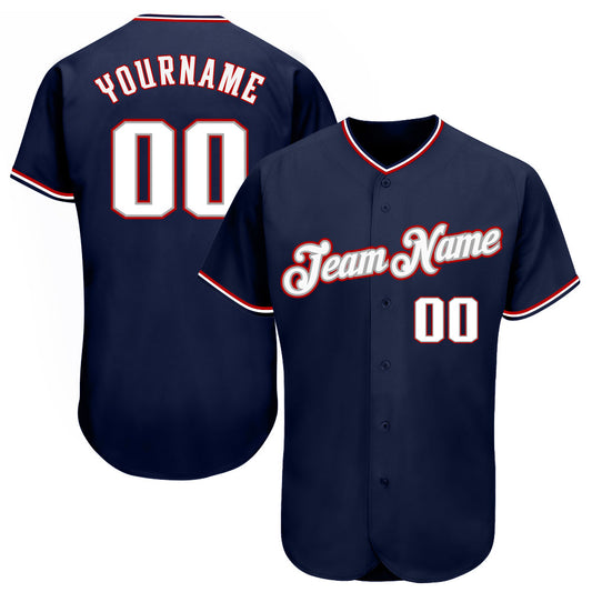 Custom Navy White-Red Authentic Baseball Jersey - Sky-Custom