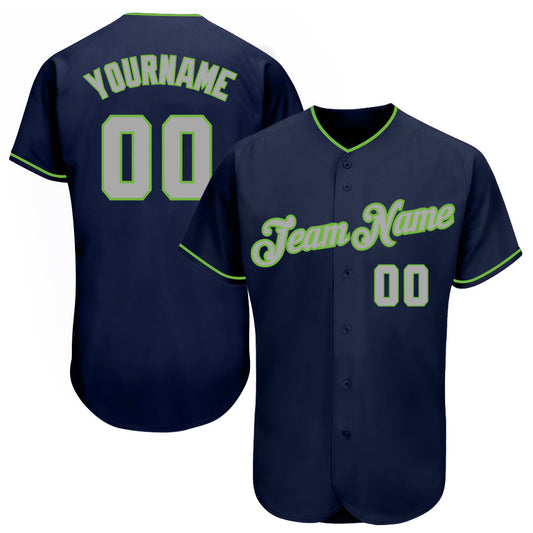Custom Navy Gray-Neon Green Authentic Baseball Jersey Jersey - Sky-Custom