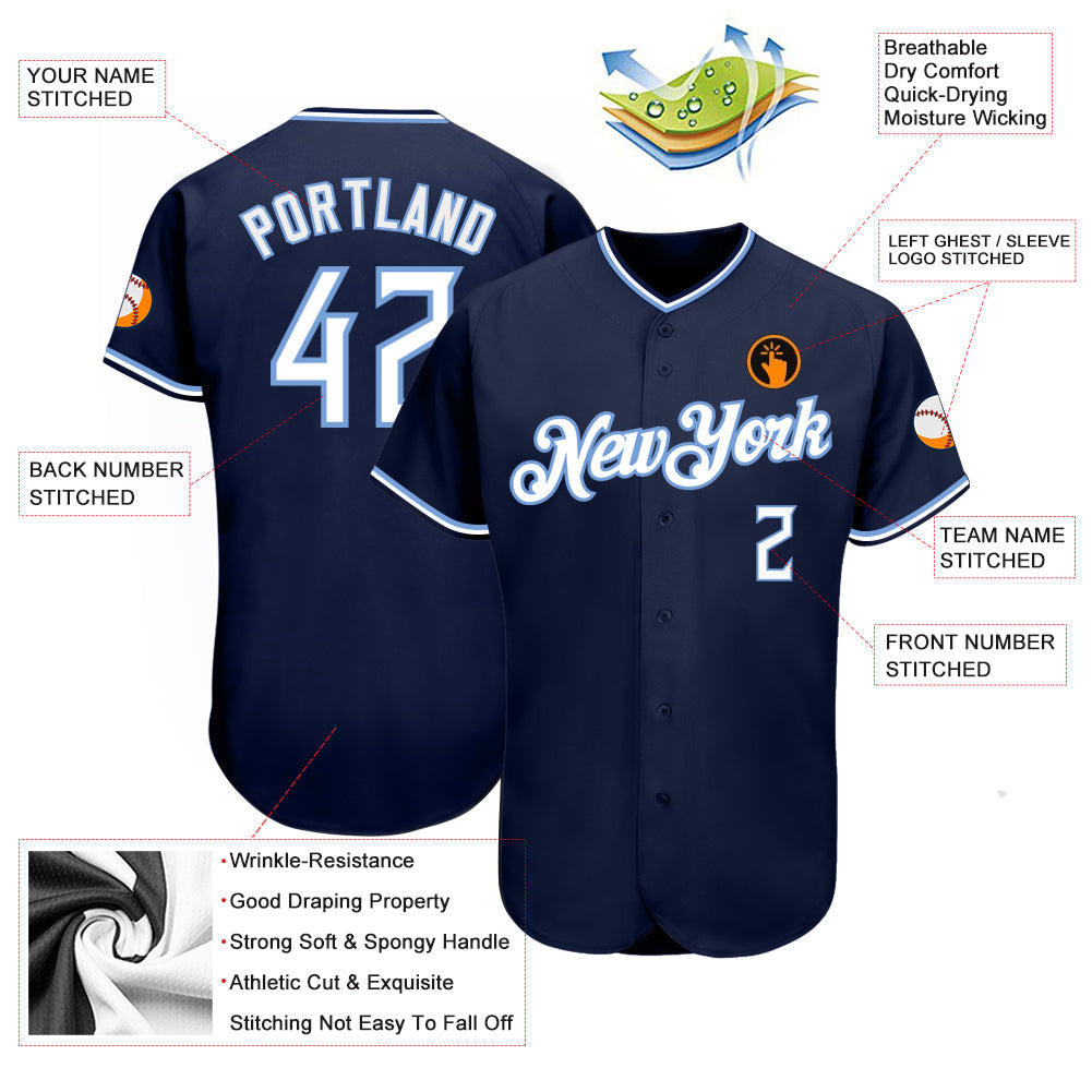Custom Navy White-Light Blue Authentic Baseball Jersey - Sky-Custom
