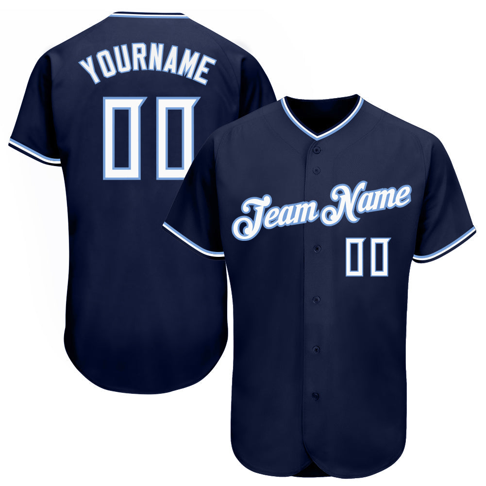 Custom Navy White-Light Blue Authentic Baseball Jersey - Sky-Custom