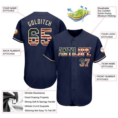 Custom Navy Vintage USA Flag-Cream Authentic Baseball Jersey - Sky-Custom
