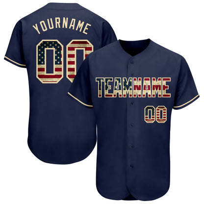 Custom Navy Vintage USA Flag-Cream Authentic Baseball Jersey - Sky-Custom