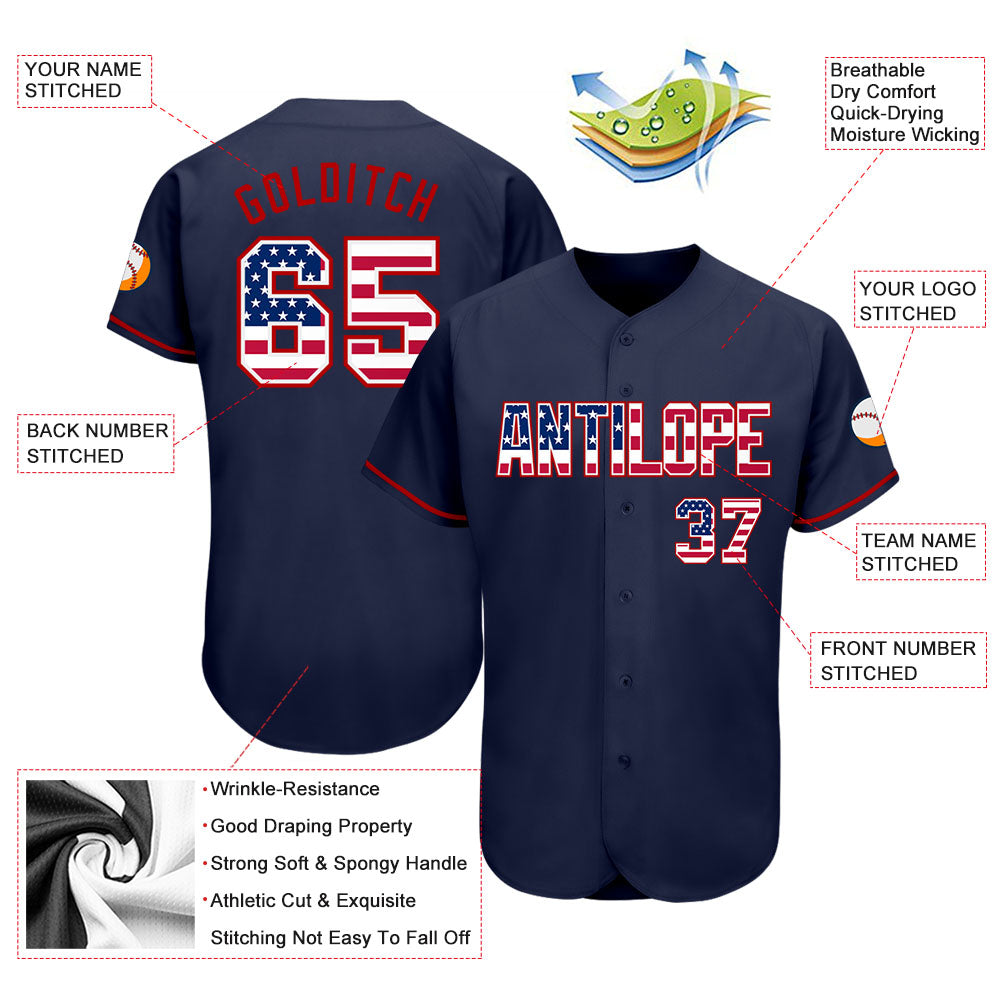 Custom Navy USA Flag-Red Authentic Baseball Jersey - Sky-Custom
