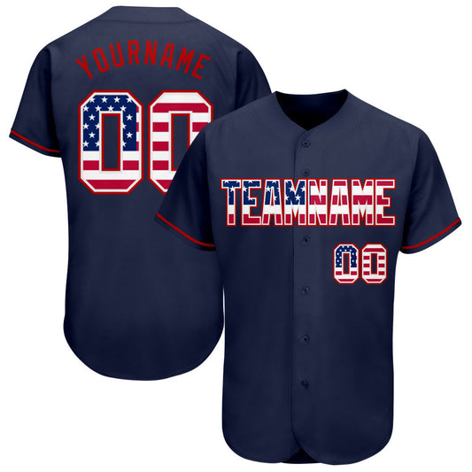 Custom Navy USA Flag-Red Authentic Baseball Jersey - Sky-Custom