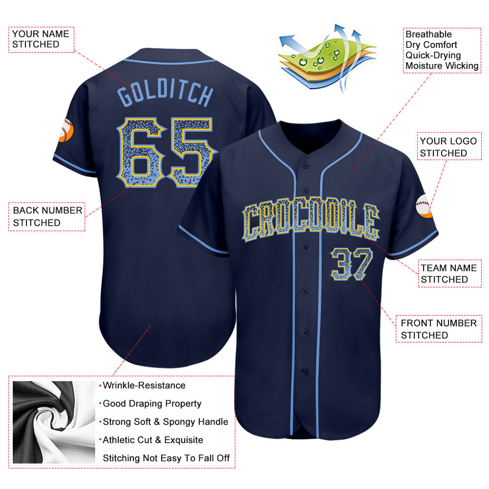 Custom Navy Light Blue-Gold Authentic Drift Fashion Baseball Jersey - Sky-Custom