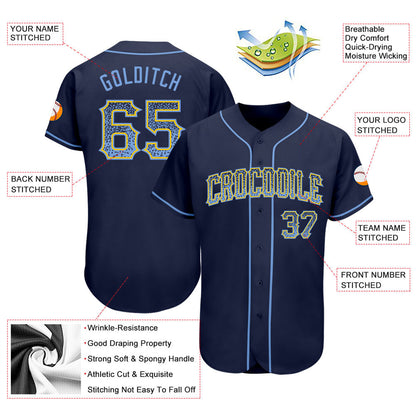 Custom Navy Light Blue-Gold Authentic Drift Fashion Baseball Jersey - Sky-Custom