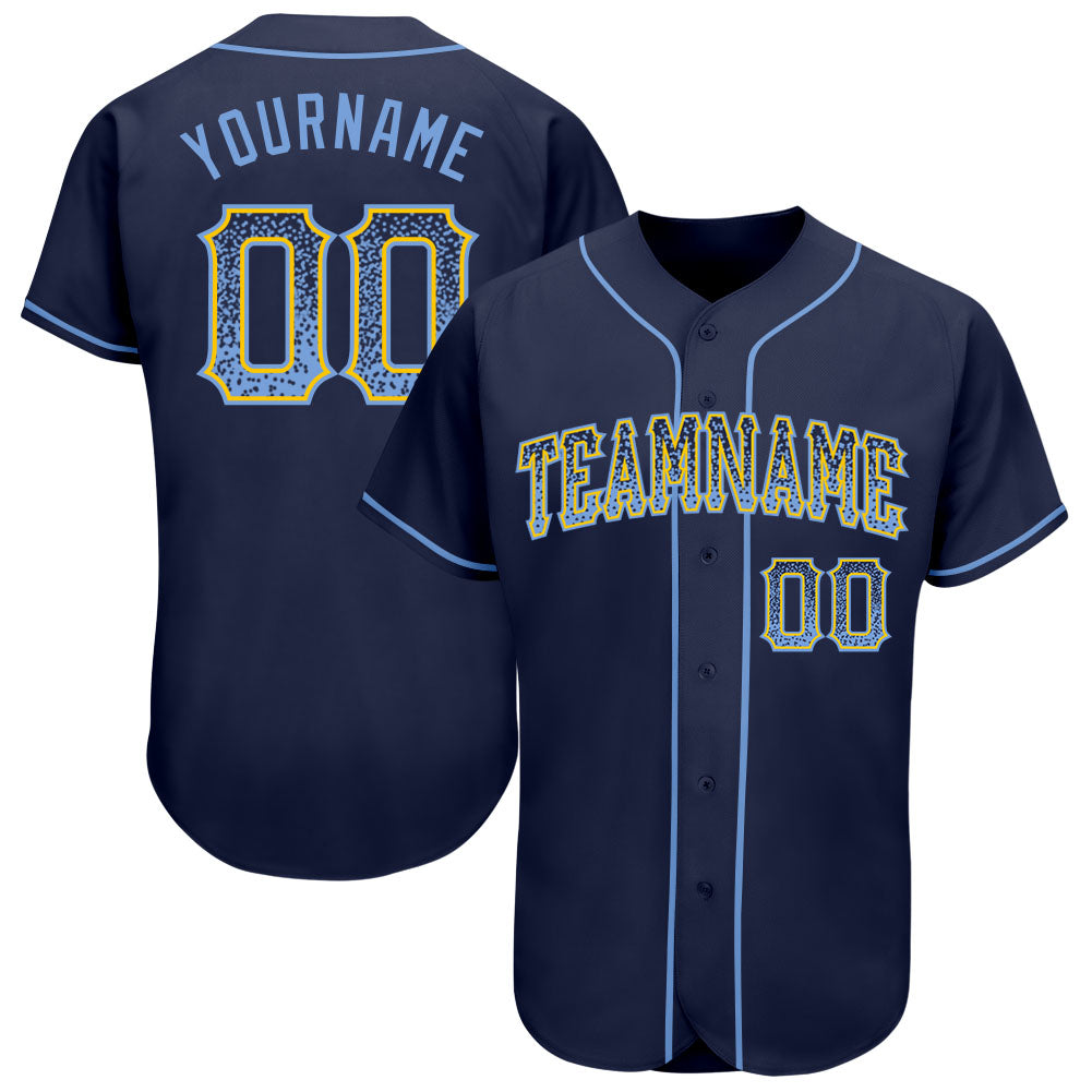 Custom Navy Light Blue-Gold Authentic Drift Fashion Baseball Jersey - Sky-Custom