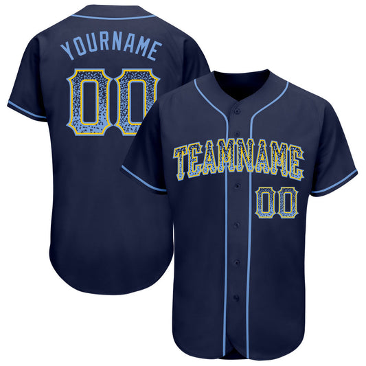 Custom Navy Light Blue-Gold Authentic Drift Fashion Baseball Jersey - Sky-Custom